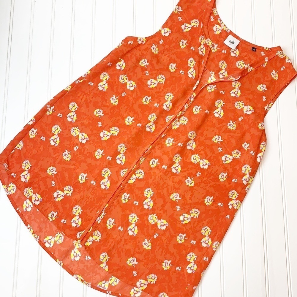 Cabi #5550 orange floral sleeveless V neck top EUC S - Picture 2 of 9